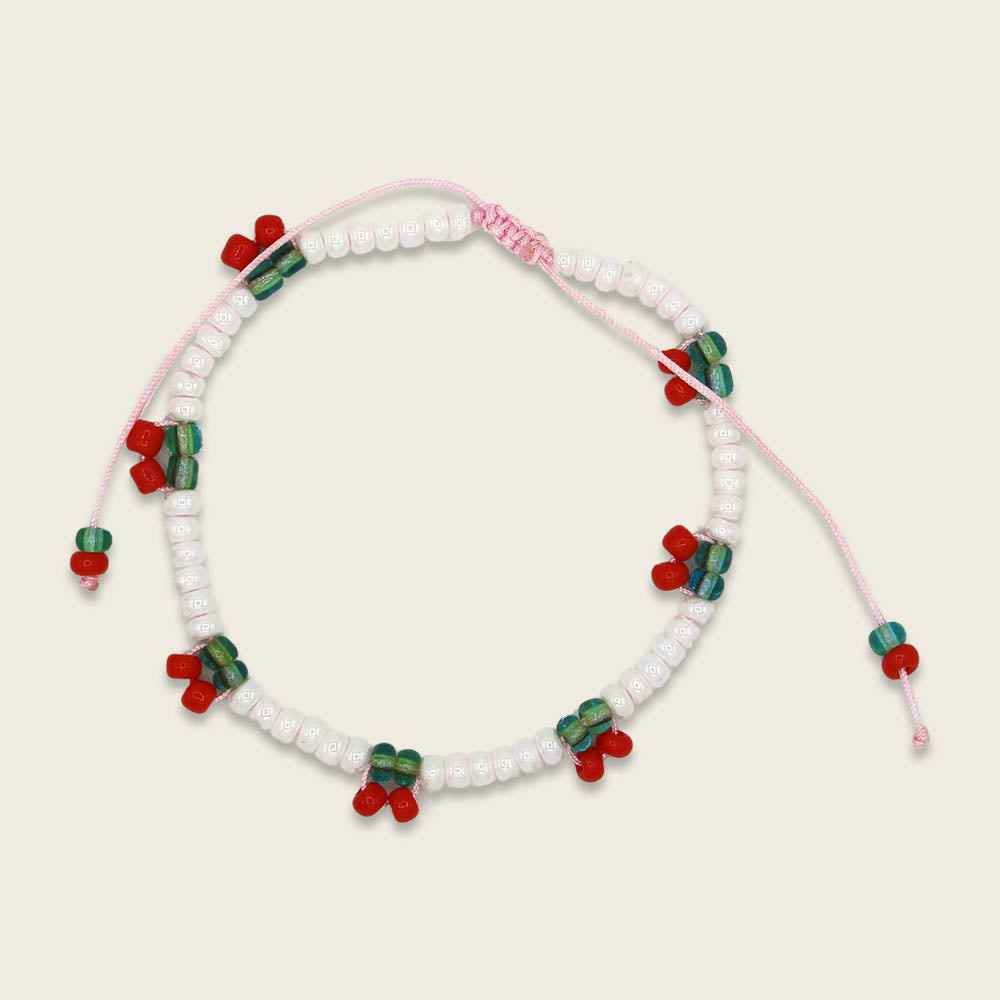 Kids Perlenarmband Kirschen mit Makrameeverschluss