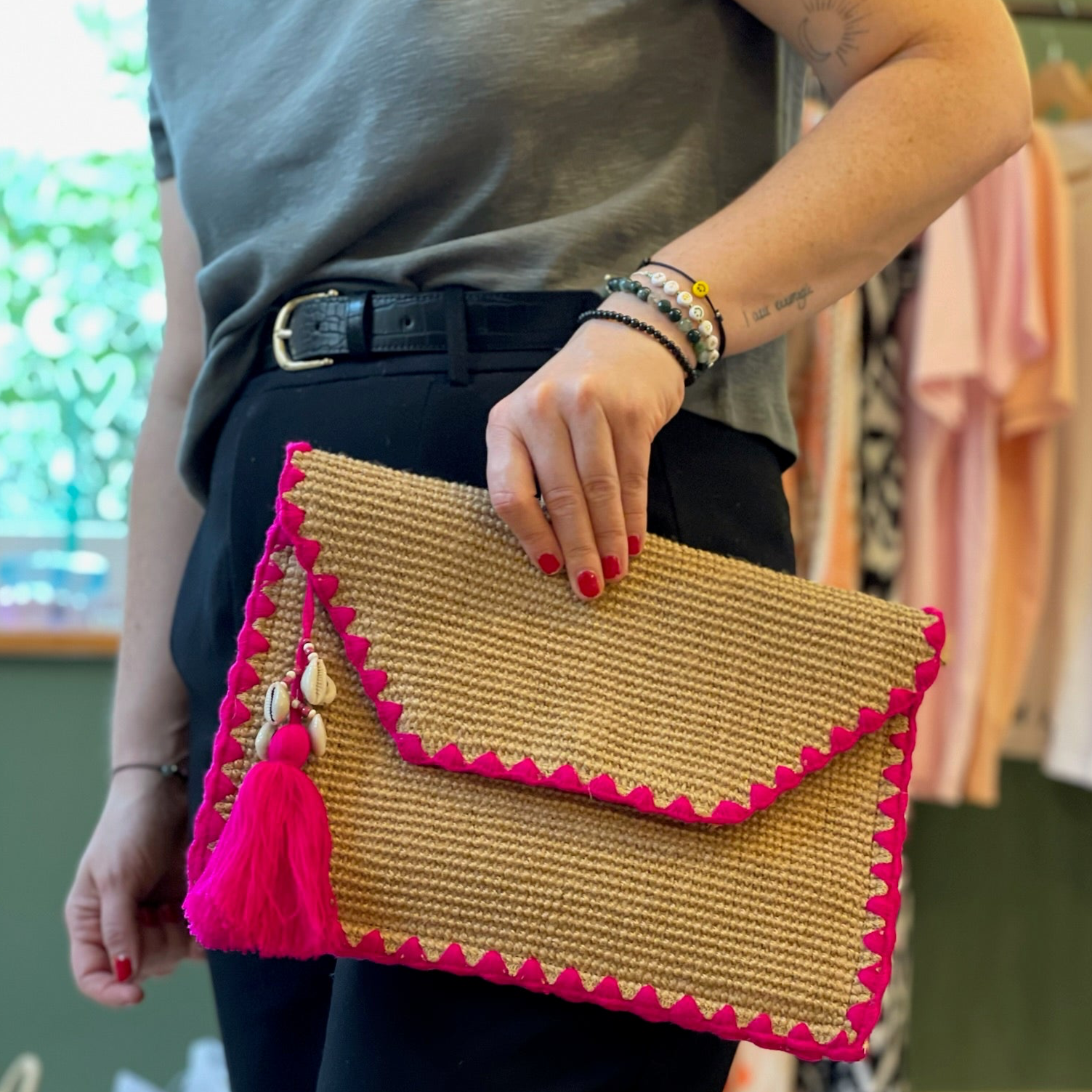 Jute Clutch Neon Pink oder Orange
