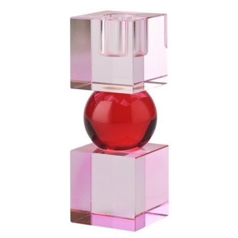 Kerzenhalter aus Kristallglas rosa / rot