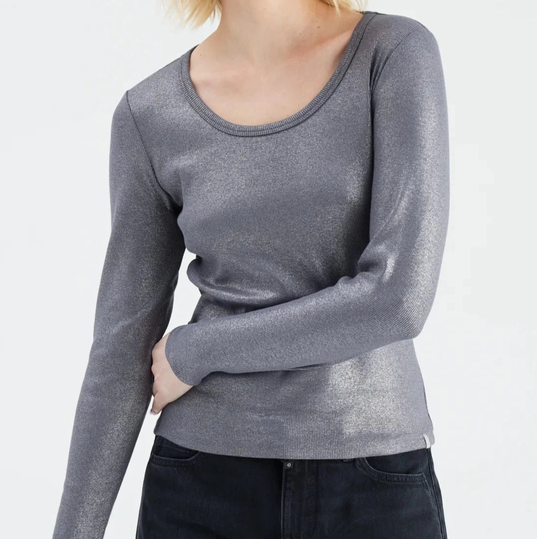 Basic Shirt Dora, dark silver, langarm