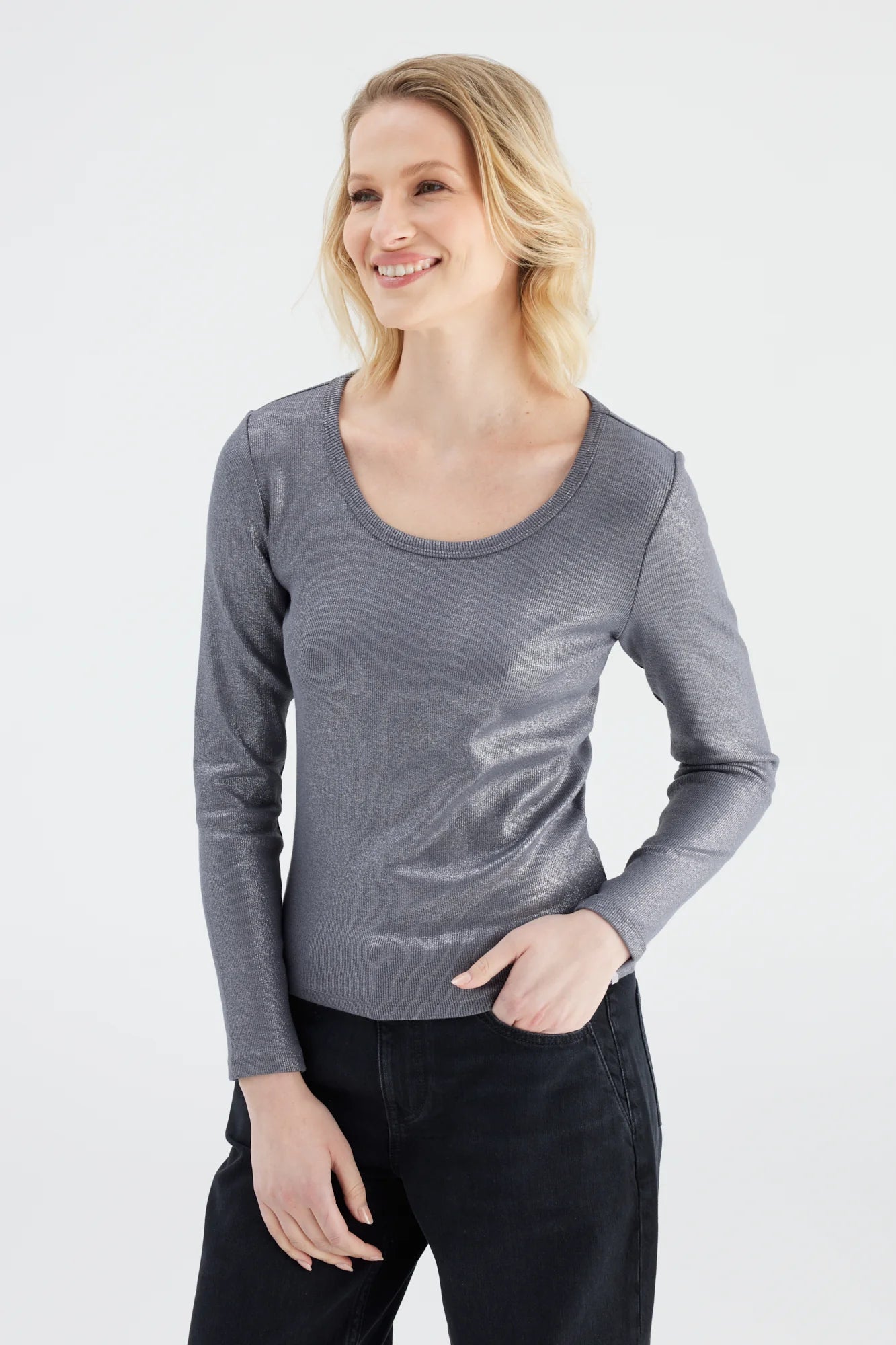 Basic Shirt Dora, dark silver, langarm