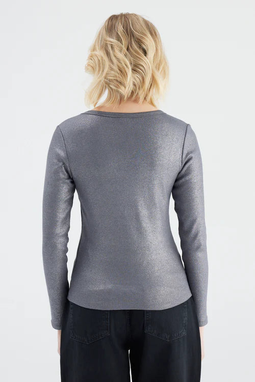 Basic Shirt Dora, dark silver, langarm