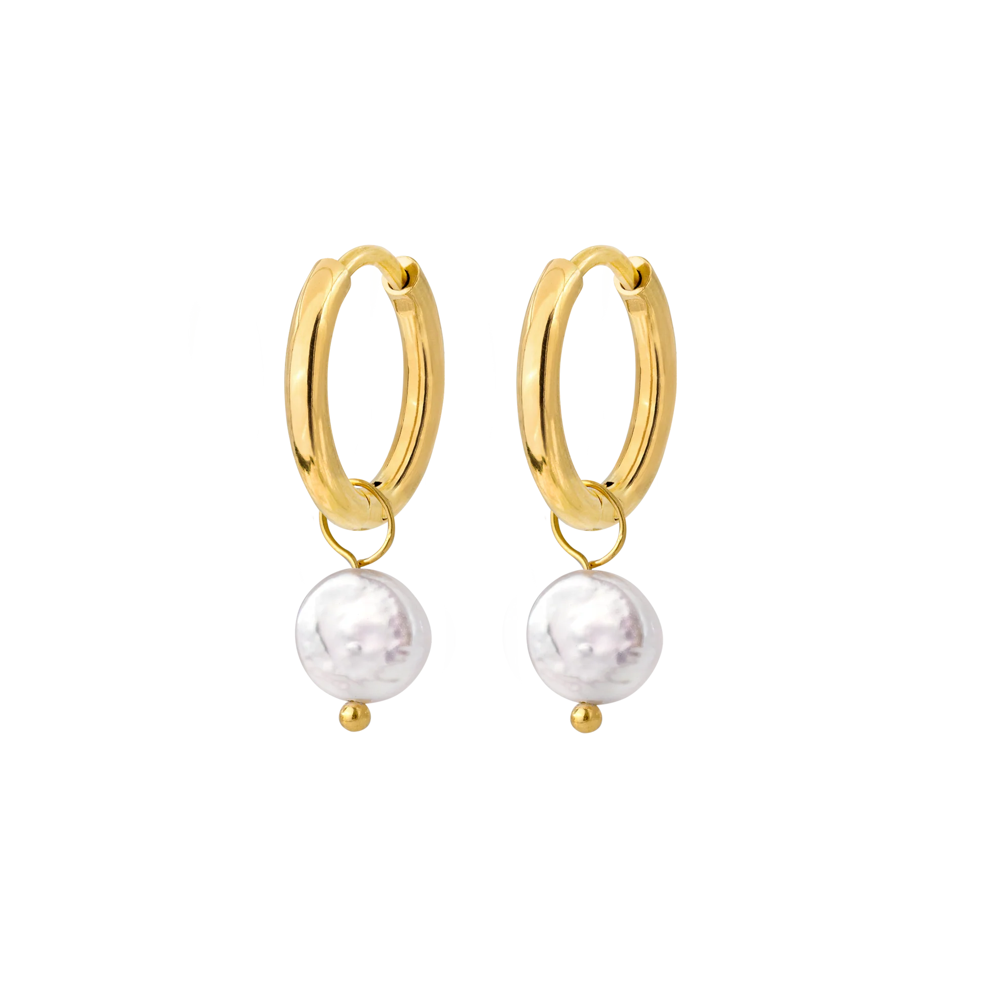 Disc Pearl Hoop Set Small Gold
