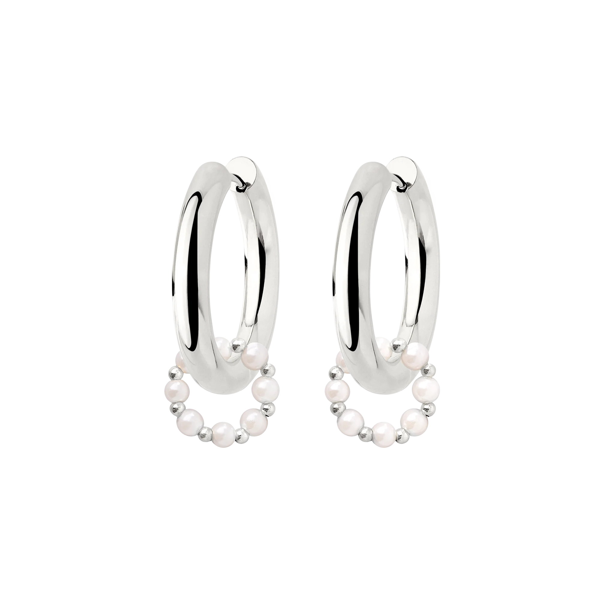 Luamaya Chunky Pearl 'n' Beads Hoop Set Medium Silber