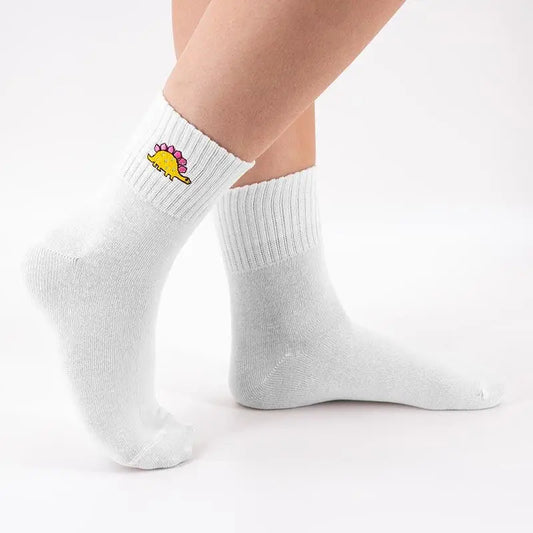 Weiße Tennis Socken mit Dino Motiv