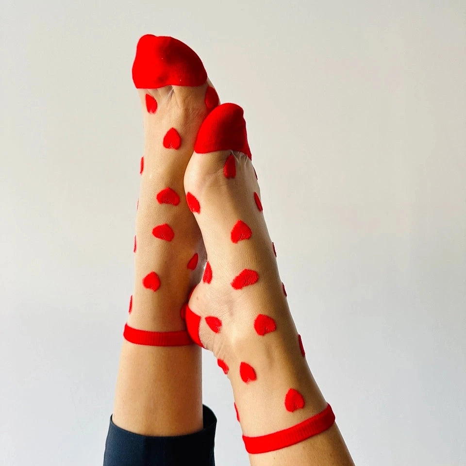 Transparente Herzen Socken, rot