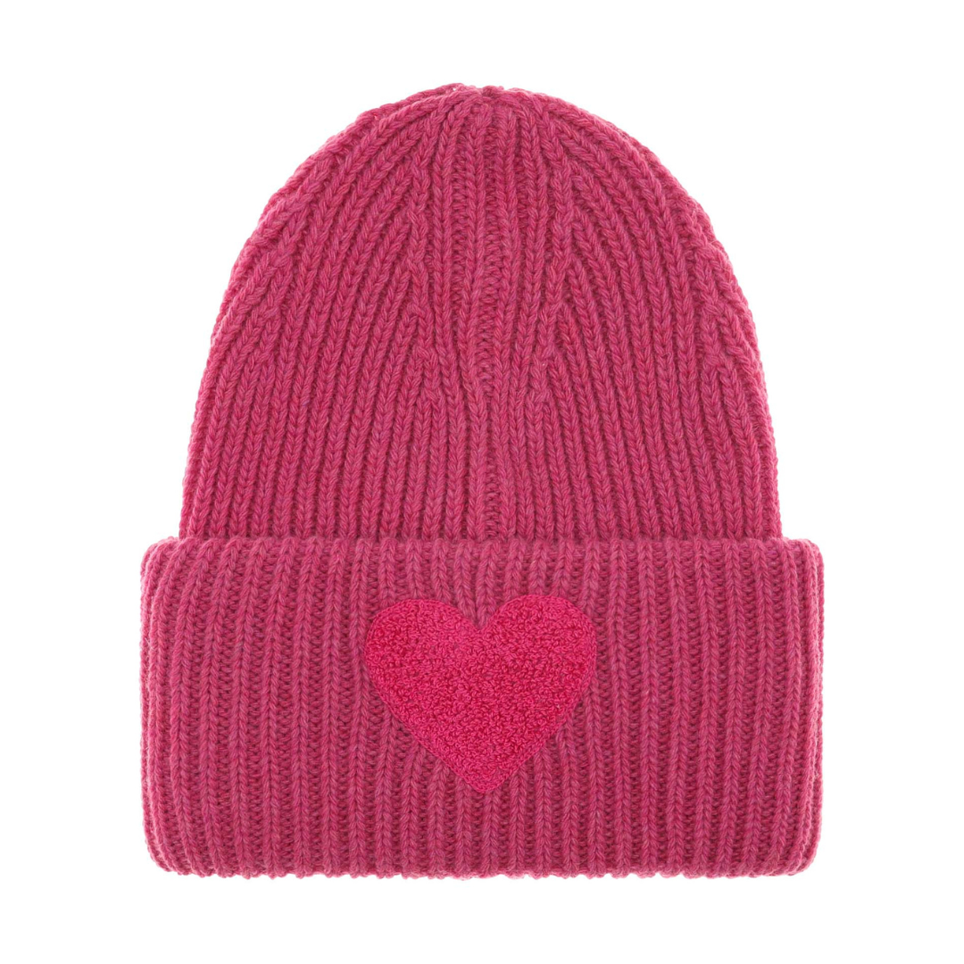 Grobstrick Beanie aus recyceltem Material mit Herz Patch