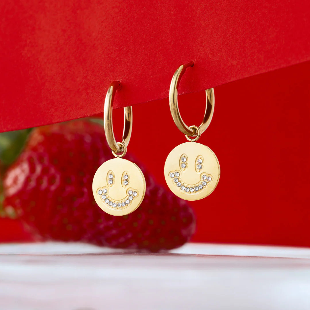 Smiley Hoop Ohrringe, Dazzling gold / silber