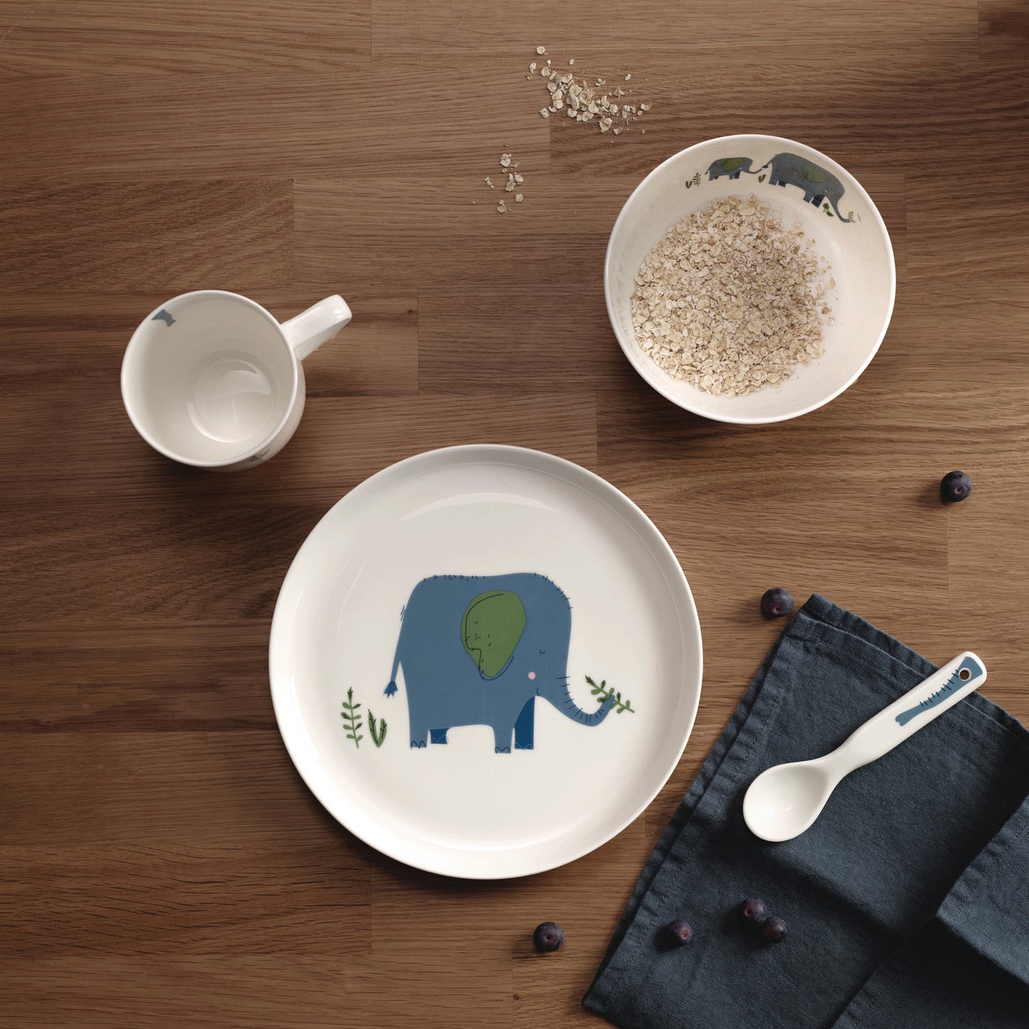 Kindergeschirr-Set Porzellan mit Elefant Motiv 