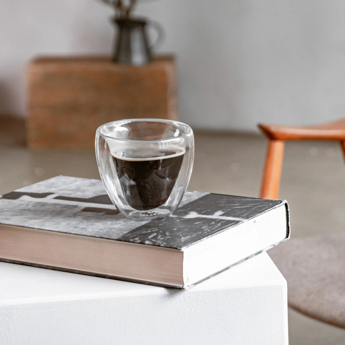 Doppelwandiges Herzglas schwarz, Eulenschnitt